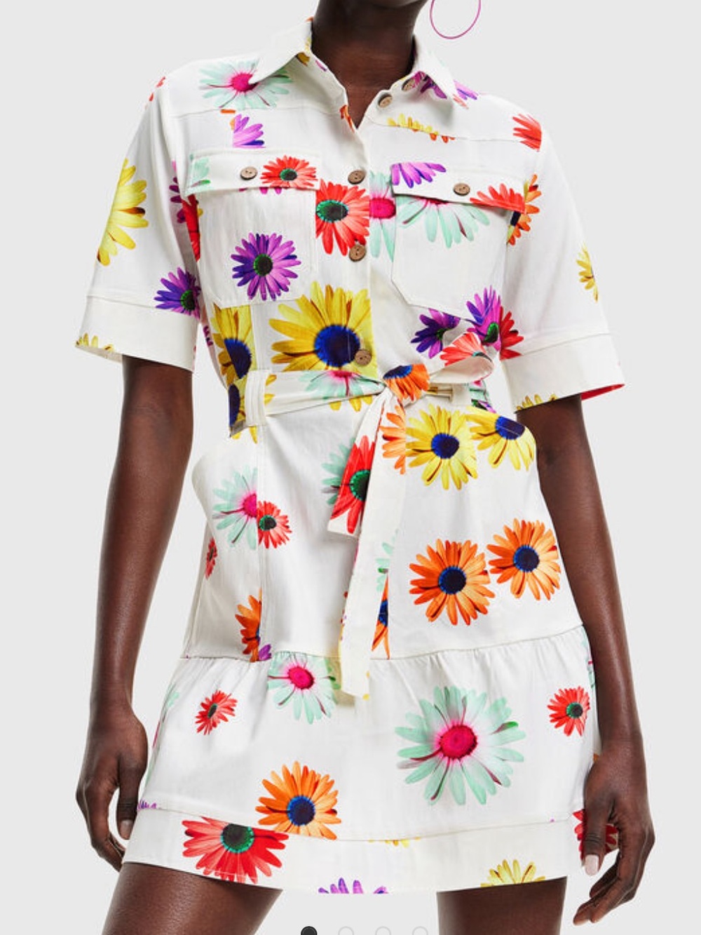 Desigual White Shirt with Bright Yellow and Blue Floral Accent - Picture 7 of 9